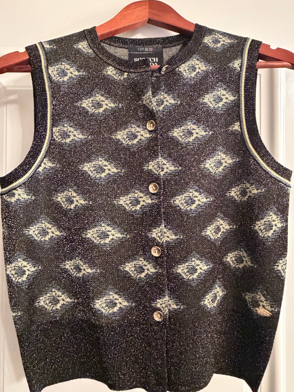 Scotch & Soda Black & Cream Metallic Sleeveless Cardigan